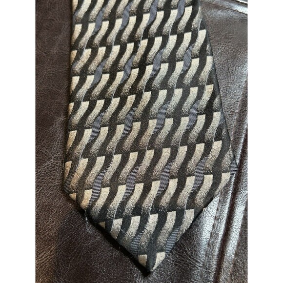 DKNY 100% Silk Necktie Geometric Dark Green Black Blue - Picture 2 of 6
